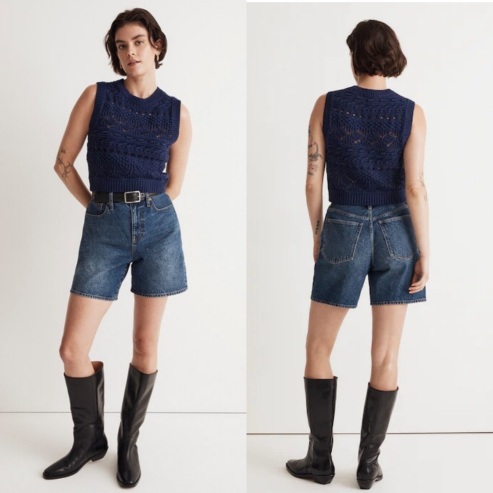 Madewell Crochet Open Knit Fresh Blueberry Blue Sweater Vest Size XS - Picture 1 of 8